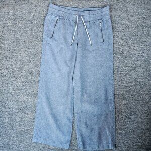 Athleta Cabo Linen Wide Leg Pant 31" Blue Women's Sz 16 Linen Chambray 36x31